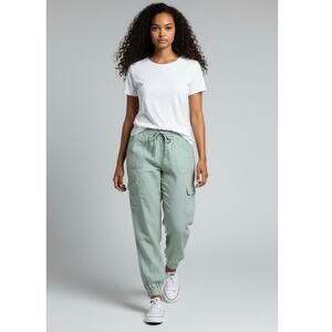 Nicole Miller 100% Linen Cargo Joggers Small Mint Green Minimalist